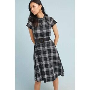 Anthropologie Maeve Zoe Plaid Fit and Flare Dress‎ Black White S